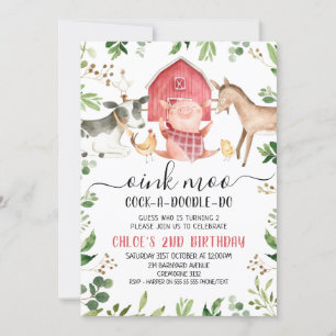 Greenery Foliage Farm Animals 2e verjaardag Kaart