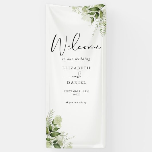 Greenery Foliage Floral Wedding Welcome Spandoek (Verticaal)