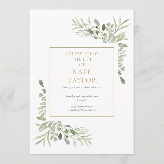 Greenery Foliage Funeral Memorial Order of Service Programmakaart (Voorkant)