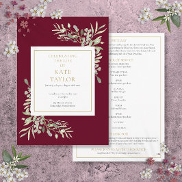 Greenery Foliage Funeral Memorial Order of Service Programmakaart