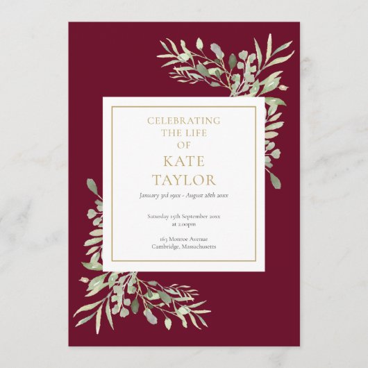 Greenery Foliage Funeral Memorial Order of Service Programmakaart (Voorkant)