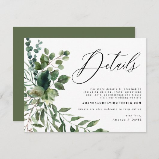 Greenery Foliage Garden Boho Wedding Details Card Informatiekaartje (Voorkant / Achterkant)