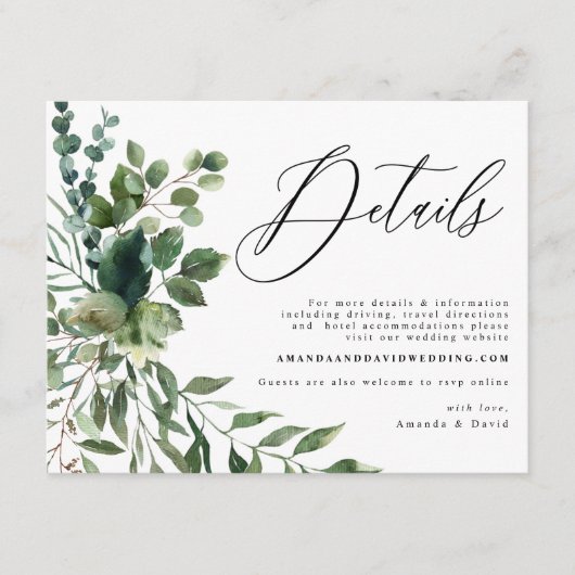 Greenery Foliage Garden Boho Wedding Details Card Informatiekaartje (Voorkant)