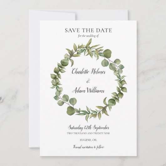 Greenery Foliage Garland Foto bruiloft Save The Date (Voorkant)