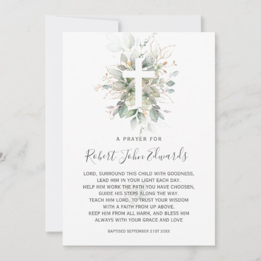 Greenery Foliage Gender Neutral Baptism Prayer Kaart (Voorkant)