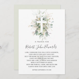 Greenery Foliage Gender Neutral Baptism Prayer Kaart
