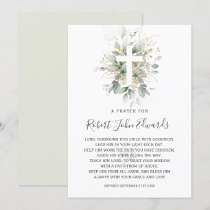 Greenery Foliage Gender Neutral Baptism Prayer Kaart