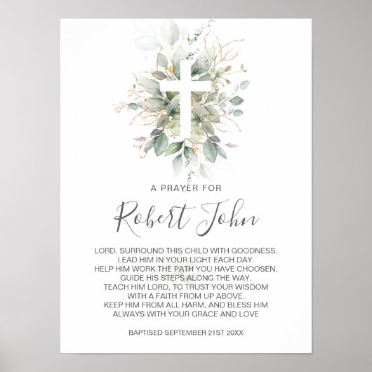 Greenery Foliage Gender Neutral Baptism Prayer Poster (Voorkant)