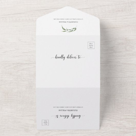 Greenery Foliage Geometric Lijst Weddenschap met R All In One Uitnodiging (Buitenkant)