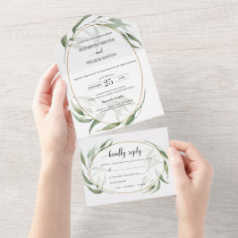 Greenery Foliage Geometric Lijst Weddenschap met R All In One Uitnodiging