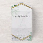 Greenery Foliage Glitter Gold Wedding All In One Uitnodiging (Buitenkant)