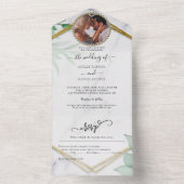 Greenery Foliage Glitter Gold Wedding All In One Uitnodiging (Binnen)