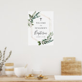 Greenery Foliage Gold Cross Baptism WelkomstPoster Poster (Keuken)