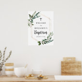 Greenery Foliage Gold Cross Baptism WelkomstPoster Poster (Keuken)