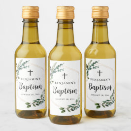 Greenery Foliage Gold Cross Baptism Wijnlabel Wijn Etiket
