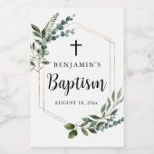 Greenery Foliage Gold Cross Baptism Wijnlabel Wijn Etiket (Enkel label)