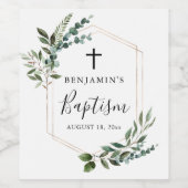 Greenery Foliage Gold Cross Baptism Wijnlabel Wijn Etiket (Enkel label)