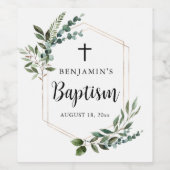 Greenery Foliage Gold Cross Baptism Wijnlabel Wijn Etiket (Enkel label)