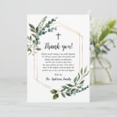 Greenery Foliage Gold Cross Baptisme Hartelijk dan Kaart (Staand voorkant)