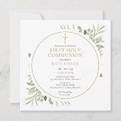 Greenery Foliage Gold First Heilige Communie Kaart (Voorkant)
