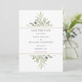 Greenery Foliage Gold Geometric Photo Wedding Save The Date (Staand voorkant)