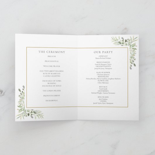 Greenery Foliage Gold Geometric Wedding Programma (Binnen)