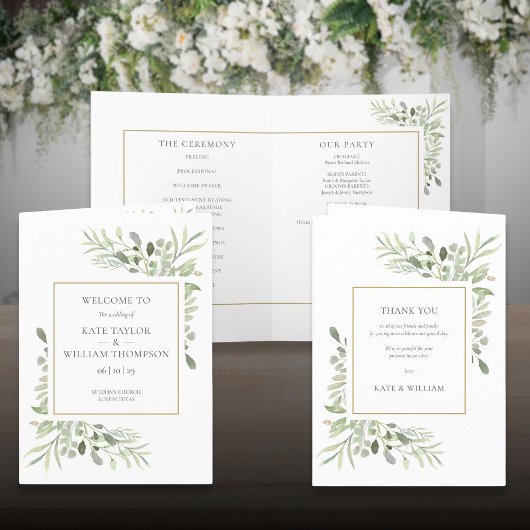 Greenery Foliage Gold Geometric Wedding Programma