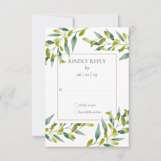 Greenery Foliage Gold Geometric Wedding RSVP Card (Voorkant)