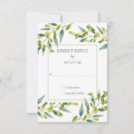 Greenery Foliage Gold Geometric Wedding RSVP Card Kaartje