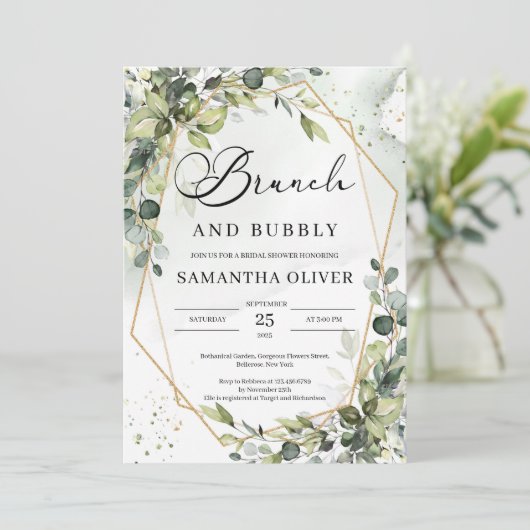 Greenery foliage Gold geometrische brunch en bubbl Kaart (Staand voorkant)