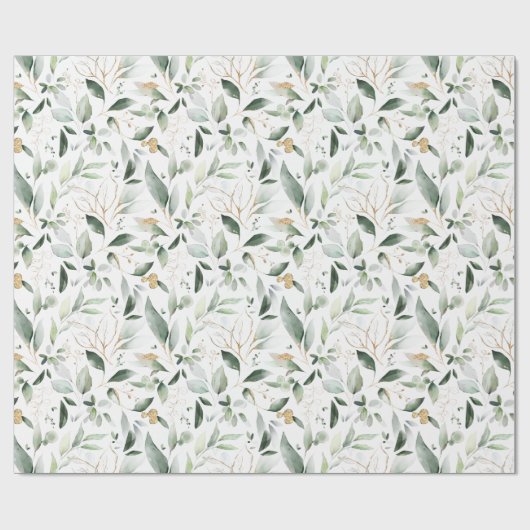 Greenery Foliage Gold Leaves Wrapping Paper Cadeaupapier (Vlak)
