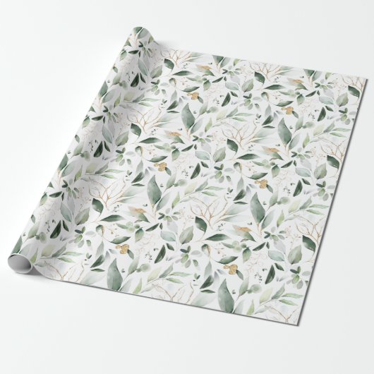Greenery Foliage Gold Leaves Wrapping Paper Cadeaupapier (Uitgerold)
