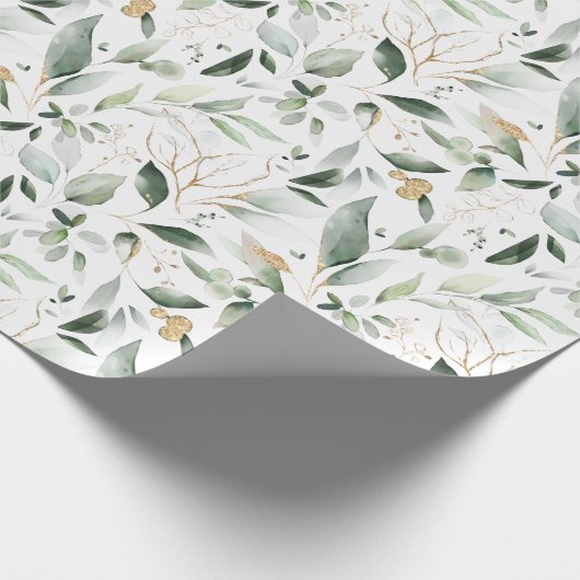 Greenery Foliage Gold Leaves Wrapping Paper Cadeaupapier (Hoek)