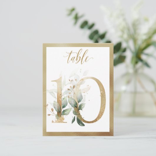 Greenery Foliage Gold Table Numbers, Tabel 10 Card Briefkaart (Staand voorkant)