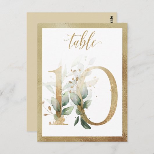Greenery Foliage Gold Table Numbers, Tabel 10 Card Briefkaart (Voorkant / Achterkant)
