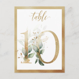 Greenery Foliage Gold Table Numbers, Tabel 10 Card Briefkaart