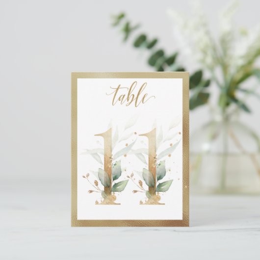 Greenery Foliage Gold Table Numbers, Tabel 11 Card Briefkaart (Staand voorkant)