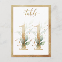 Greenery Foliage Gold Table Numbers, Tabel 11 Card Briefkaart