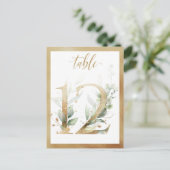 Greenery Foliage Gold Table Numbers, Tabel 12 Card Briefkaart (Staand voorkant)