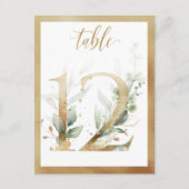 Greenery Foliage Gold Table Numbers, Tabel 12 Card Briefkaart (Voorkant)