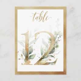 Greenery Foliage Gold Table Numbers, Tabel 12 Card Briefkaart