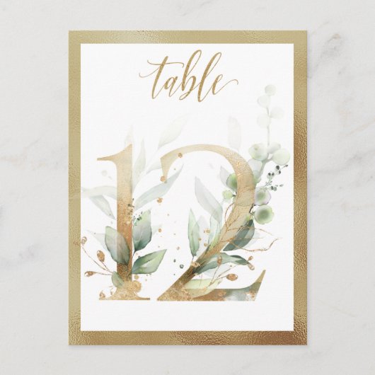 Greenery Foliage Gold Table Numbers, Tabel 12 Card Briefkaart (Voorkant)