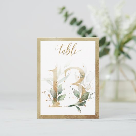 Greenery Foliage Gold Table Numbers, Tabel 13 Card Briefkaart (Staand voorkant)