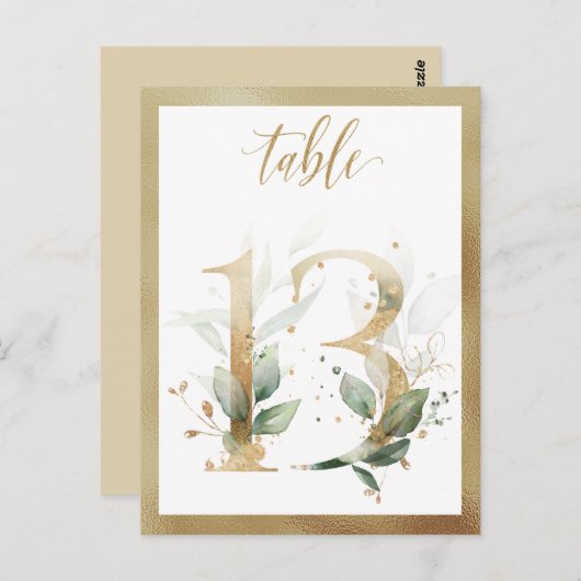 Greenery Foliage Gold Table Numbers, Tabel 13 Card Briefkaart (Voorkant / Achterkant)