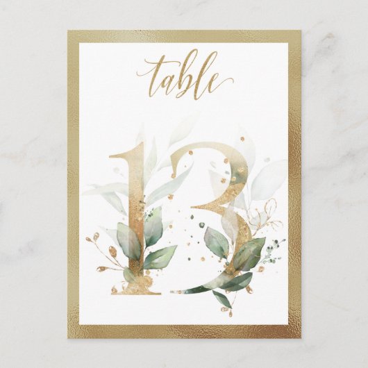 Greenery Foliage Gold Table Numbers, Tabel 13 Card Briefkaart (Voorkant)