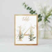 Greenery Foliage Gold Table Numbers, Tabel 14 Card Briefkaart (Staand voorkant)
