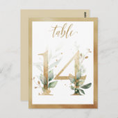 Greenery Foliage Gold Table Numbers, Tabel 14 Card Briefkaart (Voorkant / Achterkant)
