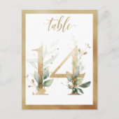 Greenery Foliage Gold Table Numbers, Tabel 14 Card Briefkaart (Voorkant)