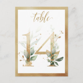 Greenery Foliage Gold Table Numbers, Tabel 14 Card Briefkaart