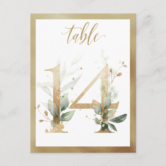 Greenery Foliage Gold Table Numbers, Tabel 14 Card Briefkaart (Voorkant)